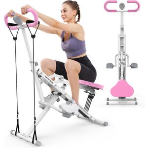 Sportsroyals Pink Squat Machine for Home,Rodeo Core Exercise Machine,330lbs Foldable,Adjustable 4 Resistance Bands,Ride & Rowing Machine for Botty Glutes Butt Thighs,Ab Back/Leg Press Hip Thrust