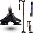 KingPavonini Walking Cane for Men Women Stability, Free Standing Foldable Cane, Ergonomic Handle Pivoting Quad Base, Heavy Duty 350 LBs, Adjustable Walking Canes for Seniors Balance with Travel Bag (Walnut)