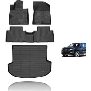 KELCSEECS All Weather Floor Mats & Cargo Liner Custom for 2019 2020 Hyundai Santa Fe Car Mats Trunk Liner Floor Liners Trunk Mat Santa Fe Floor Mats Cargo Mat Accessories Black