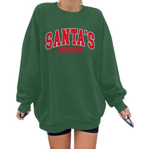 LUKYCILD Christmas Vibes Sweatshirt Women Merry Christmas Shirt Xmas Long Sleeve Shirt Winter Holiday Sweatshirts (Medium, Green2-santa)