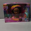 Barbie Totally Hair Styling Doll Head & 20+ Accessories, Color Reveal & Color-Change Pieces, Curly Brown Neon Rainbow Hair