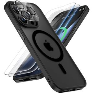 ORETECH for Magnetic iPhone 14 Pro Case, MagSafe Compatible, 15FT Drop Protection, Shockproof, Anti-Scratch, Frosted Translucent Back Phone Case with Screen & Camera Lens Protectors, Black