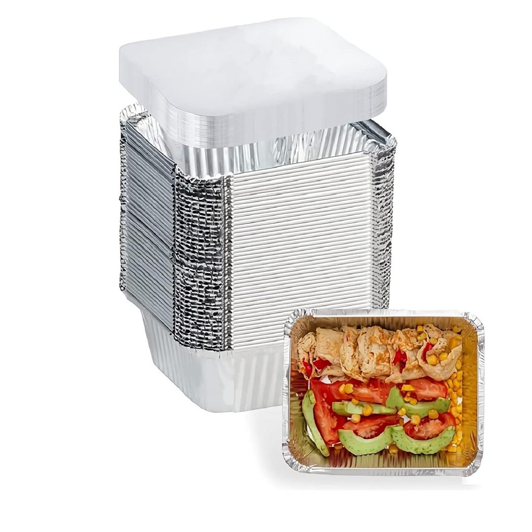 100 Pack - Aluminum Pans with Lids -1LB(5"4"),Foil Pans - to Go Food Containers,Recyclable Aluminum Foil with Strong Seal for Cooking, Baking,Meal Prep,Take Out,Freeze