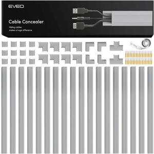 EVEO Cord Hider - 300 Cord Cover Wall Cable Hider, Cable Concealer, Wire Hiders for TV on Wall. Cable Management, Cord Hider Cable Raceway Wire Covers for Cords (Grey, Medium)