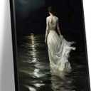 WOKAOGO Black Framed Wall Art Moonlit Sea Woman Wall Decor Dark Academia Canvas Art Gothic Pictures Vintage Paintings Victorian Prints Moody Artwork for Bedroom Bathroom