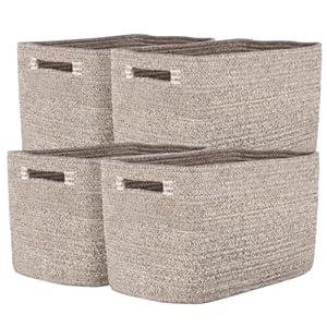 Storage Baskets for Organizing, 14 x 10 x 9” Closet Shelf Woven Baskets, Square Bins with Handles, Cotton Rope Basket for Toys, Clothes, Office, Room, Brown 4 Pack