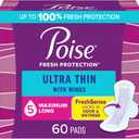 Poise Ultra Thin Incontinence & Postpartum Pads with Wings for Bladder Leaks, 5 Drop Maximum Absorbency, Long Length, 60 Count