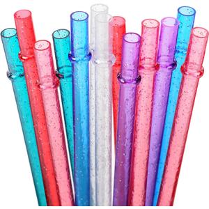 120 Pieces Glitter Reusable Straws Bulk Plastic 11 Inch Color Changing Straws Hard Plastic Tumbler Pipe for Cups Cleaning Brush Rainbow Colored Drinking Straws