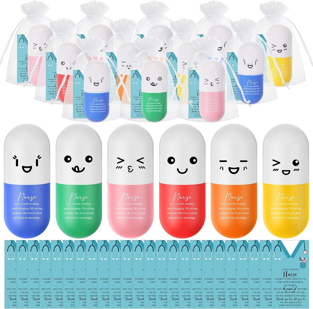 Shappy 24 Set Vitamin Pill Heart Stress Balls Relief Stress 2026 CNA Week Nurse Gift Motivational Squeeze Foam Balls Anger Management Toys with Card Graduation Thank You Appreciation (Vivid Pill)