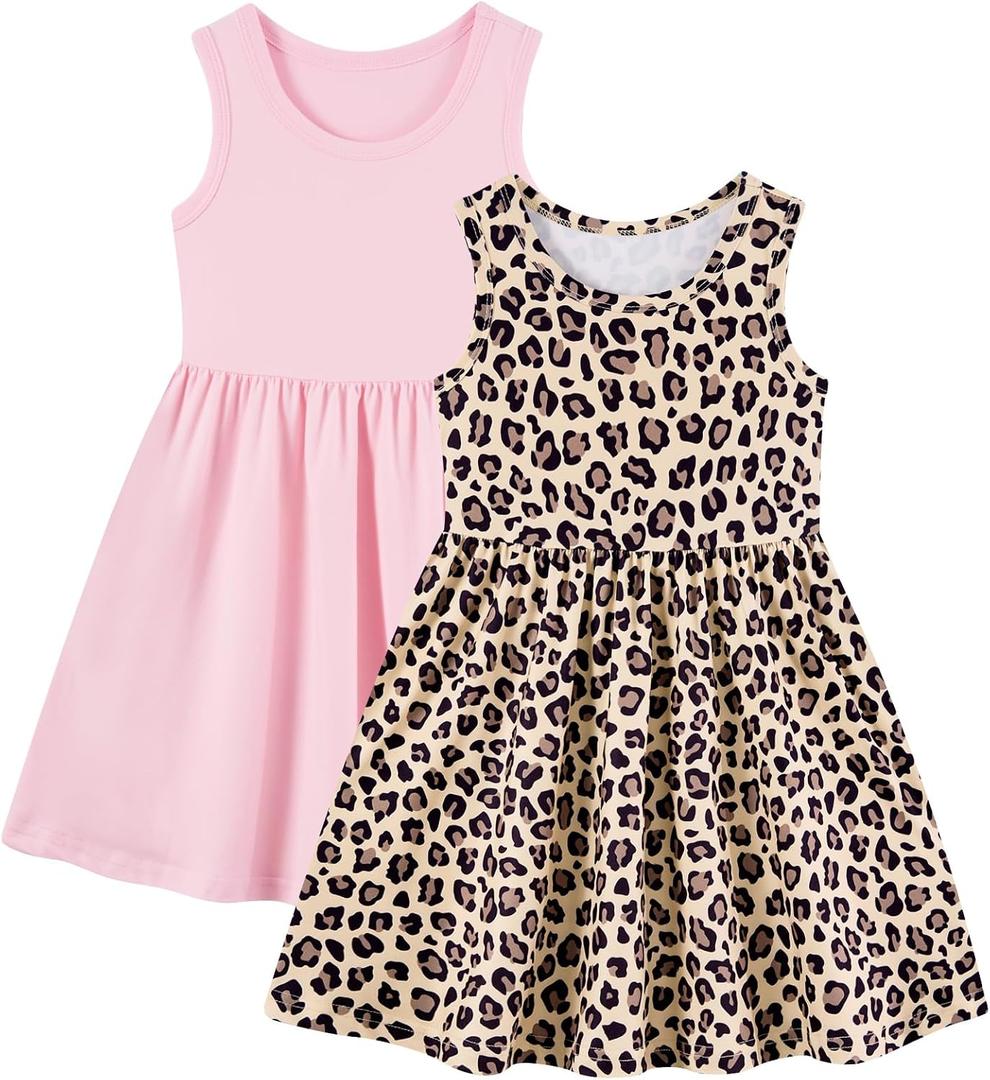 Funnycokid Toddler Girls Dress Sleeveless 2 Pack Kids Summer 1-6 Years (Pink)