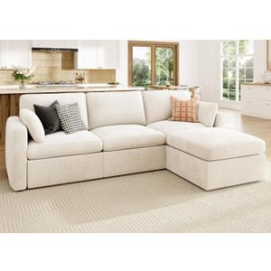 HONBAY Modular Sectional Couch with Storage Seats, L Shaped Sectional Sofa with Storage, Chenille Sectional Couches for Living Room, Beige (Cream)
