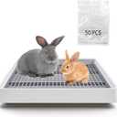 Large Rabbit Litter Box for Cage,Bunny Litter Box Grate Restroom with 50 Pcs Disposable Rabbit Cage Liner Guinea Pig Litter Pan with Grate Rabbits Litter Tray Pet Toilet for Rat Ferret Hamster