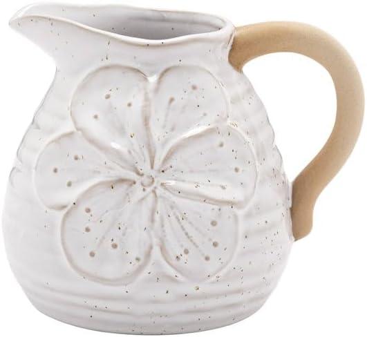 Napco Imports Decorative Home or Garden 5 x 4 Inch Round Shaped Pitcher Flower Pot Vase Planter White and Beige Floral