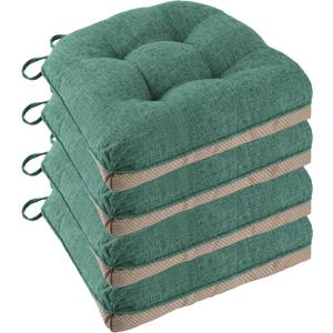 Non Slip Chair Cushions for Dining Chairs Set of 4 Kitchen Chair Cushions 18"x18"x3" Turfted Chair Pads Comfortable and Soft Seat Cushion with Ties, Green