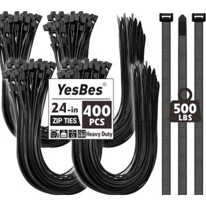 400 PCS Zip Ties 24 Inch Heavy Duty, Large Cable Ties 500lbs Tensile Strength, Black Zip Ties for Indoor and Outdoor Use, UV Resistant Wire Ties
