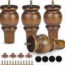 6 Inch Wooden Furniture Legs Set of 4 Sofa Replacement Brown Solid Wood Furniture Feet for Armchair Couch Cabinet Dresser Ottoman TV Stand Bed Legs with Mounting Plates Screws (6inch)