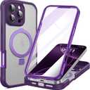 for iPhone 16 Pro Max Case with Invisible Magnetic Stand, Compatible with Mag-Safe Translucent Matte with Built-in Screen Protector, Shockproof Protective Phone Case for Women Men, Purple