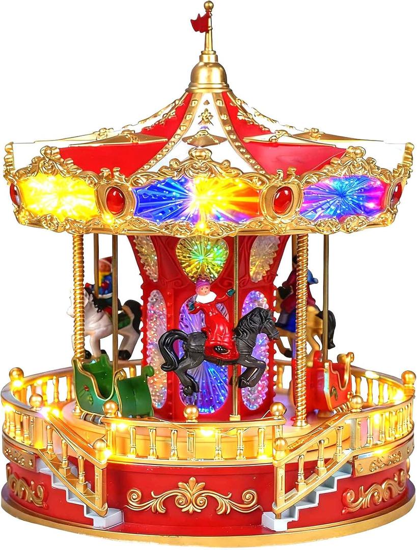 Christmas Ferris Wheel Decoration, Carrusel de Navidad 9 * 11inch, Mr Christmas Carousel with Music and LED Light for Home Tabletop Gift