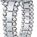 TOYOUTHS Beaded Bracelet Compatible with Apple Watch Bands 38/40/41/42/44/45/46/49mm Women, Dressy Fancy Stainless Steel Metal Elegant Jewelry Strap for iWatch Series 11 10 9 8 7 6 5 4 Ultra/SE 3 2 1 (Silver)