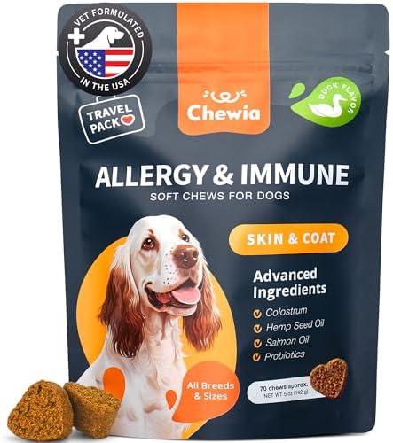 Dog Allergy Relief Chews - Itching Skin Relief Treats - Immune Health, Seasonal Allergies, Hot Spots Support Soft Chewables - Itch Relief for Dogs with Salmon Oil - Skin and Coat Supplement Best By 05/2026