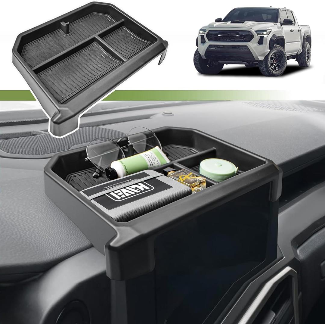 Center Console Screen Dash Organizer Compatible with 2024 2025 Toyota Tacoma and 2025 4Runner Interior Accessories w/ 8-inch Dashboard Storage Box Behind Screen Insert Tray Mount Holder, Black