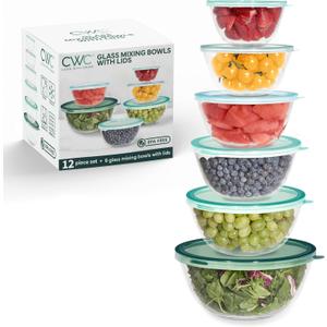COOK WITH COLOR 12 Pc Glass Mixing Bowl Set with Lids  Borosilicate Glass Nesting Bowls for Cooking, Baking and Meal Prep, Sage