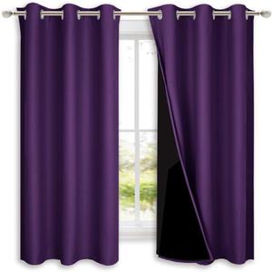 NICETOWN 100% Blackout Curtains 2 Panels with Black Liners, Royal Purple, 42-inch W by 54-inch L, Thermal Insulated Full Blackout 2-Layer Lined Drapes, Noise Cancellation Window Drapes for Dining Room