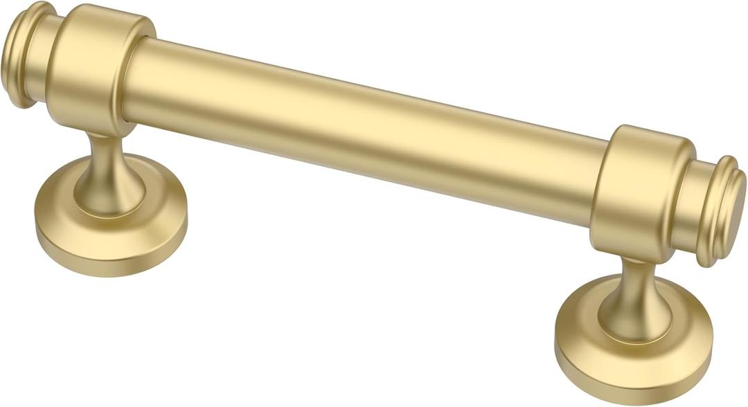 Alzassbg 10 Pack Brushed Gold Cabinet Pulls, 3 Inch(76mm) Hole Centers Cabinet Handles Kitchen Hardware Straight Bar for Cabinets and Drawer AL3082MGP