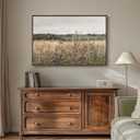 Framed Vintage Landscape Canvas Wall Art for Living Room Bedroom - Large Rustic Modern Farmhouse Meadow with Flowers Picture, Cottagecore Nature Art Decor for Dining Hallway Office, 24x36 Inch