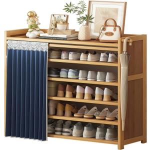 6-Tier Bamboo Shoe Rack with Cover, Free Standing Shoe Racks, Bamboo Wood Shoe Rack for Entryway & Closet, Holds up to 18-24 Pairs of Shoes 38.8" x 10.4" x 37.8"