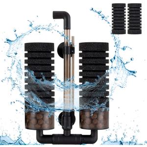 hygger Sponge Filter, Aquarium Filter Double Sponge Replaceable Media with 4 Biochemical Sponges and 1 Bag of Filtered Ceramic Balls Ultra Quiet Filter Fish Tank (S/M) (M for 15 to 55 Gallon Tank)