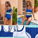Maternity Two Piece Swimsuit High Waisted Strappy Bikini Set Bathing Suit (Blue, L)
