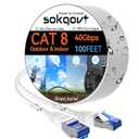 Sokqovt Cat 8 Ethernet Cable Slim 100ft Outdoor&Indoor, Pure Copper Cat8 Internet Cable for Waterproof & Direct Burial, Flexible Cat8 Ethernet Cable 40G 2000MHZ, Cat 8 Network Cable for Indoor White