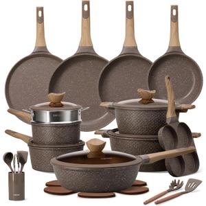 CAROTE 31pcs Pots and Pans Set, Nonstick Cookware Sets with Crepe Pan | Induction Cooking Set, Easy Clean, Even Heating, Advanced Textured Finish, Fit All Stovetops, with Frying Pans Set & Egg Pan, 31 Piece