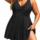 Plus Size Swim Dress for Women - One Piece Swimsuit Tummy Control Bathing Suit Twist Front Curvy Swimwear 2025 Black 18 Plus