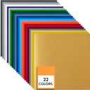 HTV Heat Transfer Vinyl 22 Color 12"12" Sheets Bundle Iron on Vinyl for DIY T-Shirts Gift Design (Assorted)