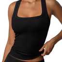 REORIA Built in Bra Tank Tops for Women Summer Sleeveless Racerback Square Neck Casual Basic Ribbed Tops 2026, XS
