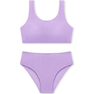 Girls Two Piece Swimsuits Ribbed Bikini Sets Swimming Bathing Suit Beach Sport Athletic Teen Girls Swimwear (15-16 Years, Purple)