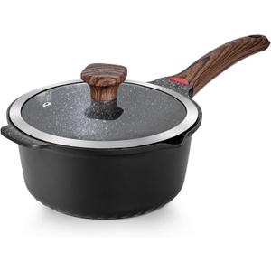 VINCHEF Olla antiadherente con tapa, 4 cuartos de galn, cacerola grande con mango Stay Cool, olla de cocina profunda de induccin, apta para lavavajillas, compatible con todas las estufas, sin (Negro -)