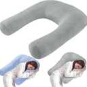 HOMBYS Cooling U Shaped Pillow for Neck, Contour Shoulder Pillow for Side Sleepers, Ergonomic Body Pillows for Adults, Hug Pillow with Washable Cover for Back, Shoulder Pressure Reduce (Light Grey), 29.5"x25.5"x5.9