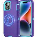for iPhone 15 Case [Compatible with MagSafe], Heavy Duty Shockproof 3-Layer Full-Body Protection Rugged Cover, Drop-Resistant and Wireless Charging Friendly (Purple, iPhone 15)
