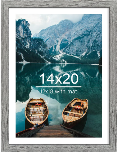 14x20 Picture Frame, Rustic Grey Wood Style - Display 14 x 20 Picture without Mat or 12x18 Picture with Mat, Wall Mounting Horizontal and Vertical
