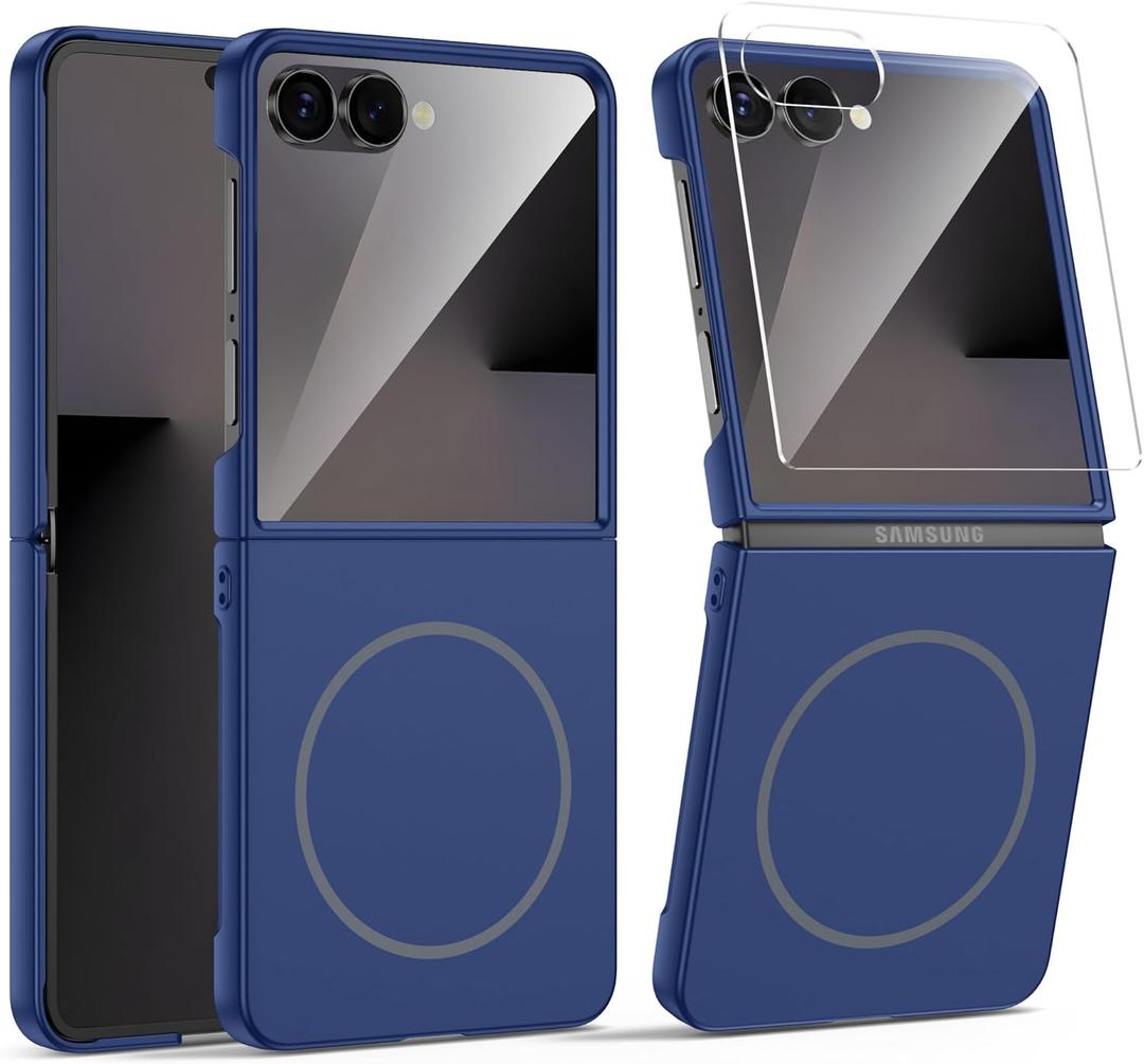 Magnetic for Samsung Galaxy Z Flip 7 Case, Compatible with MagSafe, Built-in Screen Protector, Flip7 Slim Hard Shockproof Phone Cover, Blue
