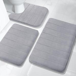 Yimobra Bathroom Rugs Sets 3 Pieces, Soft Comfortable Memory Foam Bath Mat and U-Shaped Toilet Rug Area Rug Set, Non-Slip Water Absorption Quick Drying Bath Rug, Home Decor Accessories, Grey (31.5''x19.8'' +17''x24'' + 24.4''x20.2'')