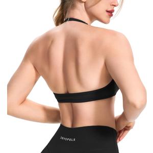JOYSPELS Halter Sports Bras for Women Open Back Workout Bras Padded Yoga Bra Gym Tops, Medium