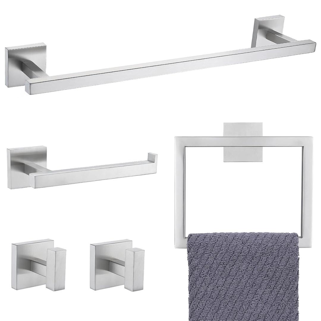 YACVCL Towel Bar Set, 5 Pieces Bathroom Hardware Set Brushed Nickel Bathroom Accessories, SUS304 Stainless Steel Towel Racks Holder Set Wall Mounted 23.6 Inch