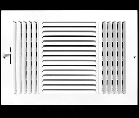 HVAC Premium 12''w X 8''h 3-Way AIR Supply Grille - Vent Cover & Diffuser - Flat Stamped Face - White [Outer Dimensions: 13.75''w X 9.75''h]