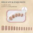 3 x evpct Initial Letter French Tips Press On Nails Short Square for Women Gift, Nude + Gold Tip, Glossy Soft Gel Press Stick on Nail with Nail Kit, 3D Design Full Cover Reusable Acrylic Fake Nails Kit, A