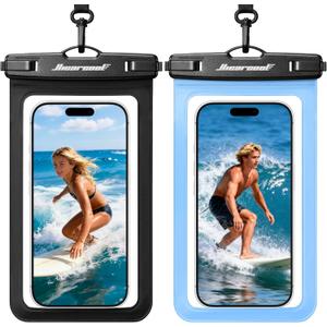 Hiearcool Waterproof Phone Pouch, Waterproof Beach Bag Compatible for iPhone 17 16 15 14 13 Pro Max, IPX8 Cellphone Travel Essentials for Beach -Black & Sky Blue, 2 Pack