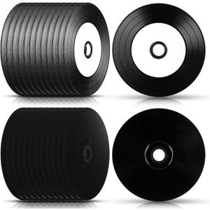 50 Pcs CD-R Blank Discs 700mb 80 Min 52x Vinyl Recordable Disc with White Inkjet Printable Center and Black Recording Surface for Music Data